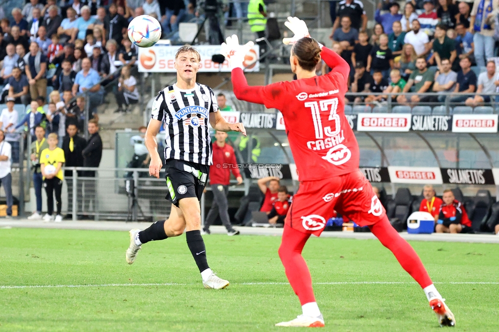 Sturm Graz - Altach
Oesterreichische Fussball Bundesliga, 4. Runde, SK Sturm Graz - SCR Altach, Stadion Liebenau Graz, 13.08.2022. 

Foto zeigt Rasmus Hoejlund (Sturm)
