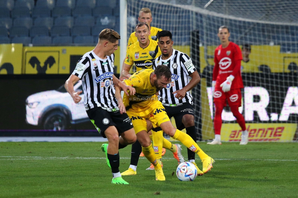 Sturm Graz - Altach
Oesterreichische Fussball Bundesliga, 4. Runde, SK Sturm Graz - SCR Altach, Stadion Liebenau Graz, 13.08.2022. 

Foto zeigt Alexander Prass (Sturm) und Manprit Sarkaria (Sturm)
