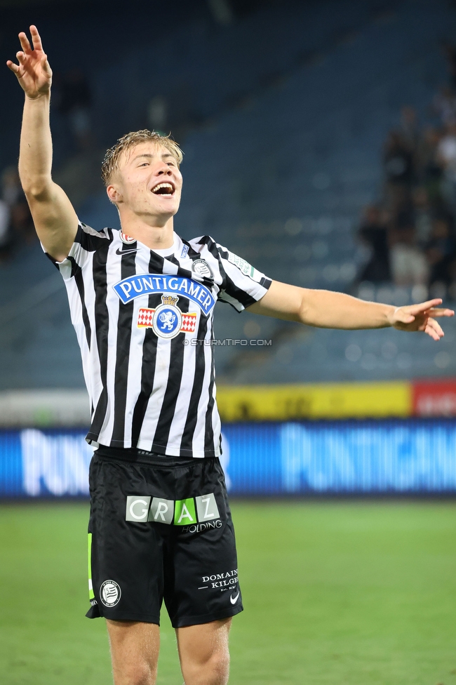 Sturm Graz - Altach
Oesterreichische Fussball Bundesliga, 4. Runde, SK Sturm Graz - SCR Altach, Stadion Liebenau Graz, 13.08.2022. 

Foto zeigt Rasmus Hoejlund (Sturm)
Schlüsselwörter: jubel