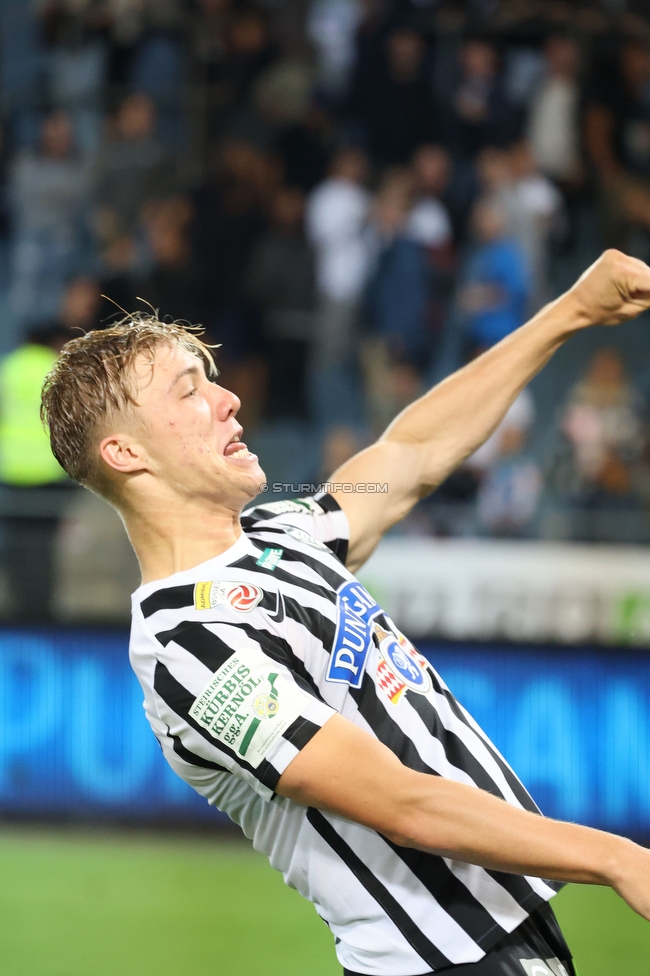 Sturm Graz - Altach
Oesterreichische Fussball Bundesliga, 4. Runde, SK Sturm Graz - SCR Altach, Stadion Liebenau Graz, 13.08.2022. 

Foto zeigt Rasmus Hoejlund (Sturm)
Schlüsselwörter: jubel