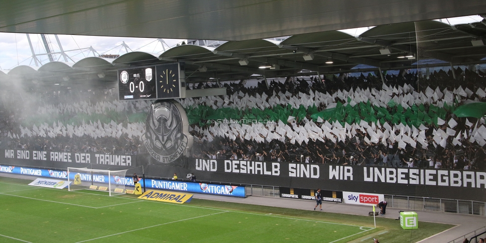 Sturm Graz - LASK
Oesterreichische Fussball Bundesliga, 5. Runde, SK Sturm Graz - LASK, Stadion Liebenau Graz, 20.08.2022. 

Foto zeigt Fans von Sturm mit einer Choreografie
Schlüsselwörter: sturmflut