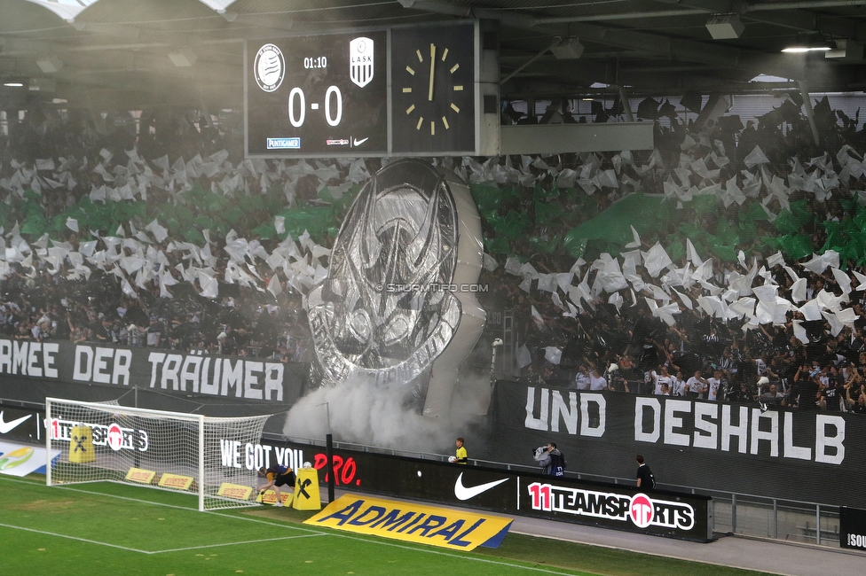 Sturm Graz - LASK
Oesterreichische Fussball Bundesliga, 5. Runde, SK Sturm Graz - LASK, Stadion Liebenau Graz, 20.08.2022. 

Foto zeigt Fans von Sturm mit einer Choreografie
Schlüsselwörter: sturmflut