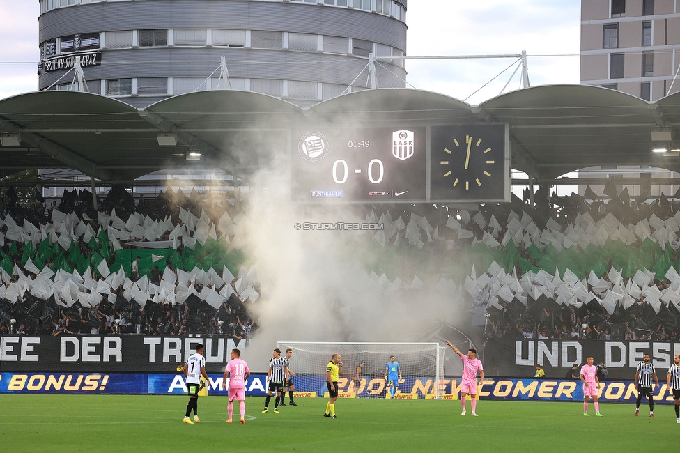 Sturm Graz - LASK
Oesterreichische Fussball Bundesliga, 5. Runde, SK Sturm Graz - LASK, Stadion Liebenau Graz, 20.08.2022. 

Foto zeigt Fans von Sturm mit einer Choreografie
Schlüsselwörter: sturmflut