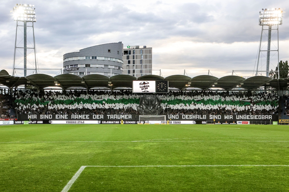 Sturm Graz - LASK
Oesterreichische Fussball Bundesliga, 5. Runde, SK Sturm Graz - LASK, Stadion Liebenau Graz, 20.08.2022. 

Foto zeigt Fans von Sturm mit einer Choreografie
Schlüsselwörter: sturmflut