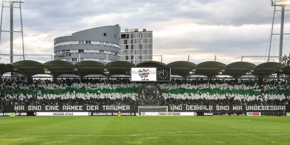 Sturm Graz - LASK
Oesterreichische Fussball Bundesliga, 5. Runde, SK Sturm Graz - LASK, Stadion Liebenau Graz, 20.08.2022. 

Foto zeigt Fans von Sturm mit einer Choreografie
Schlüsselwörter: sturmflut