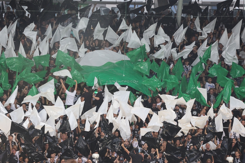 Sturm Graz - LASK
Oesterreichische Fussball Bundesliga, 5. Runde, SK Sturm Graz - LASK, Stadion Liebenau Graz, 20.08.2022. 

Foto zeigt Fans von Sturm mit einer Choreografie
Schlüsselwörter: sturmflut