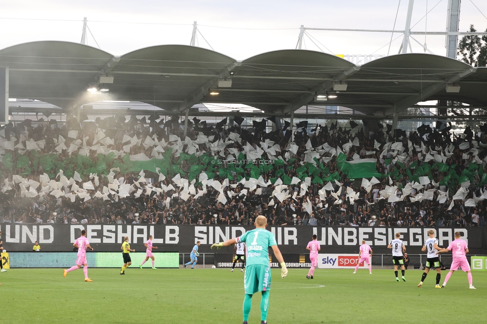 Sturm Graz - LASK
Oesterreichische Fussball Bundesliga, 5. Runde, SK Sturm Graz - LASK, Stadion Liebenau Graz, 20.08.2022. 

Foto zeigt Fans von Sturm mit einer Choreografie
Schlüsselwörter: sturmflut