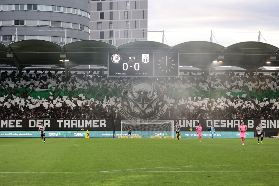 Sturm Graz - LASK
Oesterreichische Fussball Bundesliga, 5. Runde, SK Sturm Graz - LASK, Stadion Liebenau Graz, 20.08.2022. 

Foto zeigt Fans von Sturm mit einer Choreografie
Schlüsselwörter: sturmflut