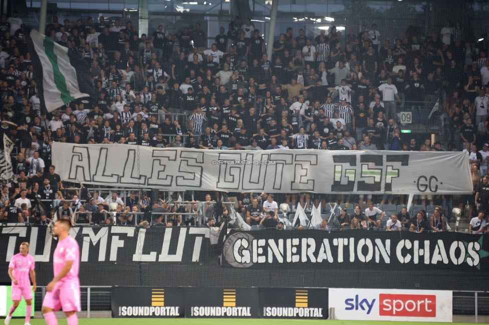 Sturm Graz - LASK
Oesterreichische Fussball Bundesliga, 5. Runde, SK Sturm Graz - LASK, Stadion Liebenau Graz, 20.08.2022. 

Foto zeigt Fans von Sturm mit einem Spruchband
Schlüsselwörter: sturmflut generationchaos