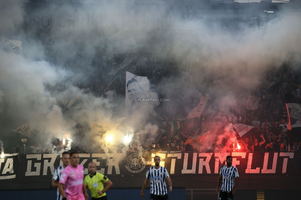 Sturm Graz - LASK
Oesterreichische Fussball Bundesliga, 5. Runde, SK Sturm Graz - LASK, Stadion Liebenau Graz, 20.08.2022. 

Foto zeigt Fans von Sturm mit einer Choreografie
Schlüsselwörter: sturmflut