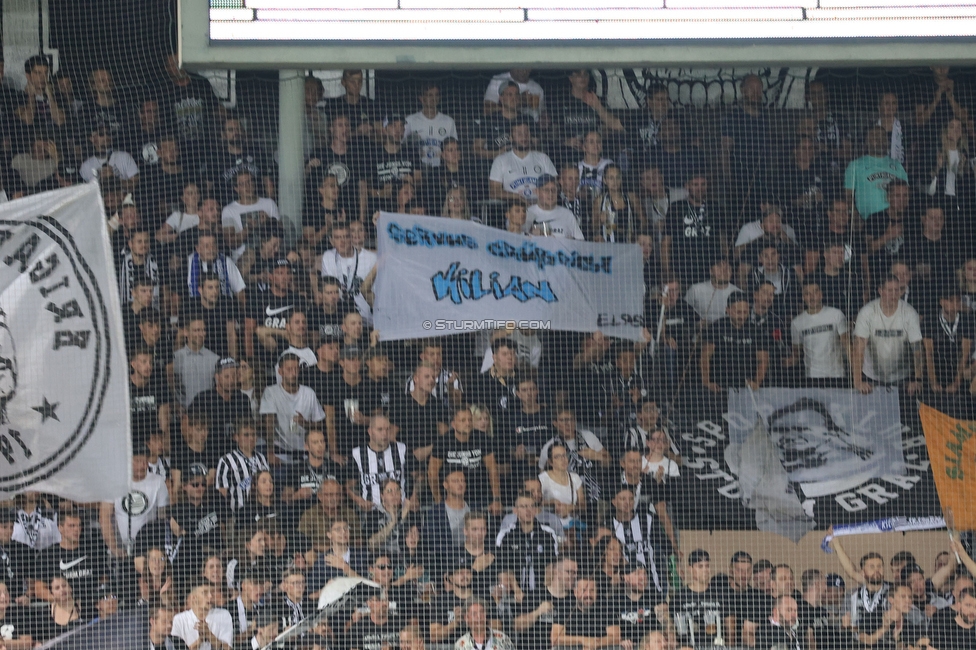 Sturm Graz - LASK
Oesterreichische Fussball Bundesliga, 5. Runde, SK Sturm Graz - LASK, Stadion Liebenau Graz, 20.08.2022. 

Foto zeigt Fans von Sturm mit einem Spruchband
Schlüsselwörter: langenwang baby