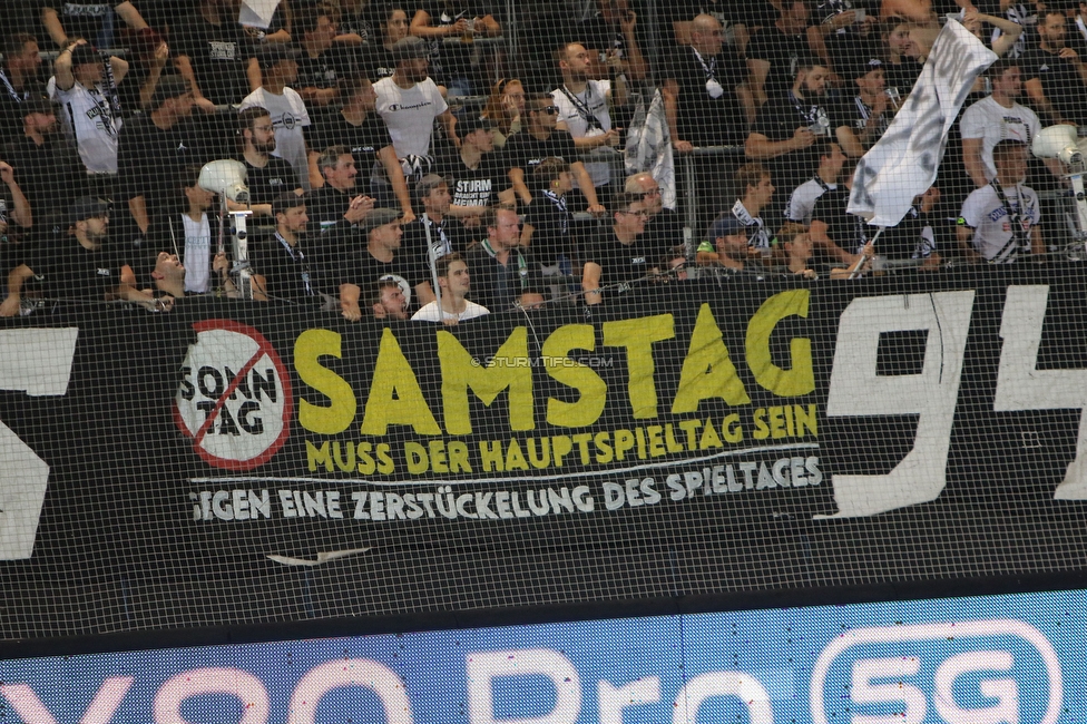 Sturm Graz - LASK
Oesterreichische Fussball Bundesliga, 5. Runde, SK Sturm Graz - LASK, Stadion Liebenau Graz, 20.08.2022. 

Foto zeigt Fans von Sturm mit einem Spruchband
Schlüsselwörter: samstag