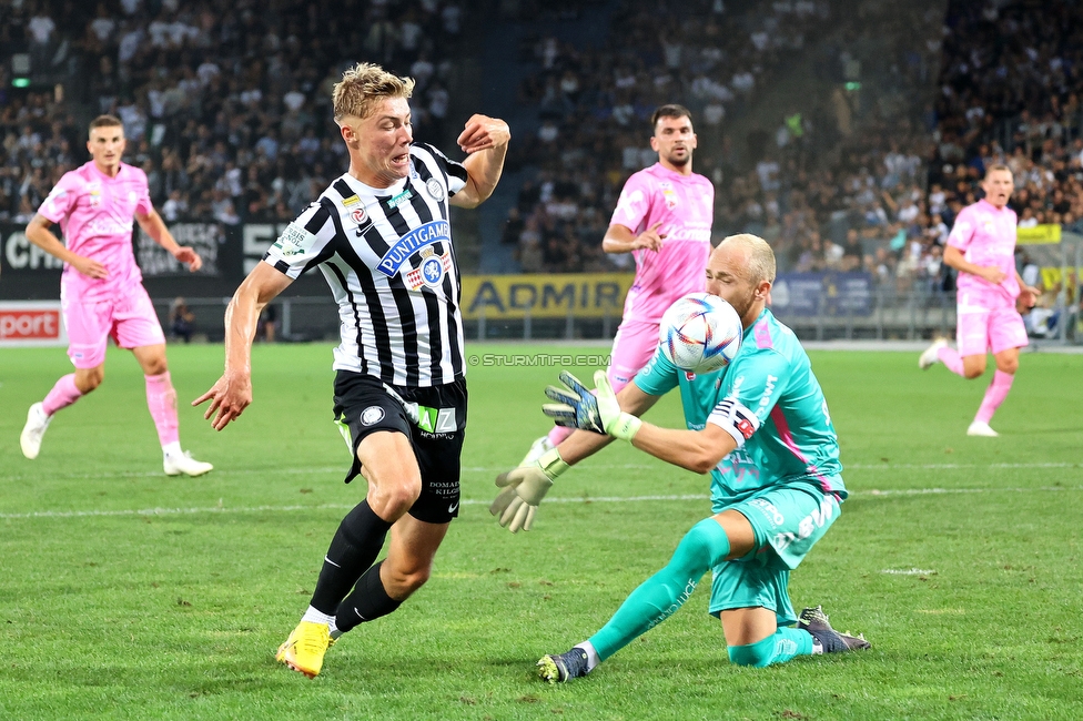 Sturm Graz - LASK
Oesterreichische Fussball Bundesliga, 5. Runde, SK Sturm Graz - LASK, Stadion Liebenau Graz, 20.08.2022. 

Foto zeigt Rasmus Hoejlund (Sturm)
