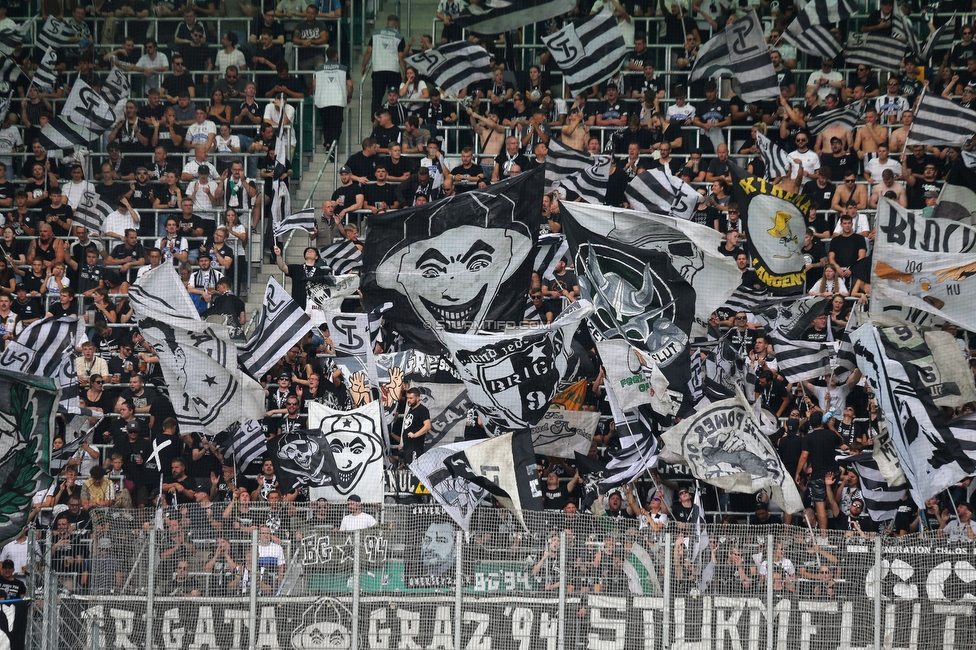 Rapid Wien - Sturm Graz
Oesterreichische Fussball Bundesliga, 6. Runde, SK Rapid Wien - SK Sturm Graz, Allianz Stadion Wien, 28.08.2022. 

Foto zeigt Fans von Sturm
Schlüsselwörter: brigata