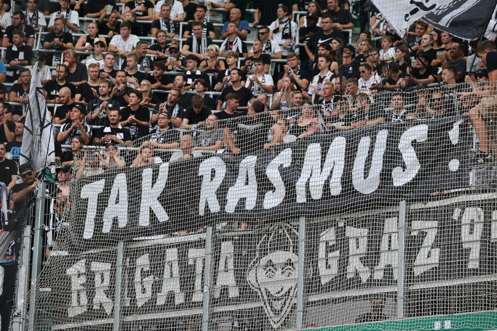 Rapid Wien - Sturm Graz
Oesterreichische Fussball Bundesliga, 6. Runde, SK Rapid Wien - SK Sturm Graz, Weststadion Wien, 28.08.2022. 

Foto zeigt mit einem Spruchband
Schlüsselwörter: rasmus