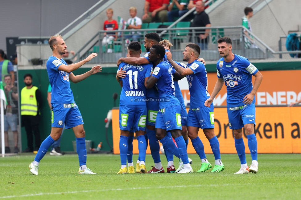 Rapid Wien - Sturm Graz
Oesterreichische Fussball Bundesliga, 6. Runde, SK Rapid Wien - SK Sturm Graz, Weststadion Wien, 28.08.2022. 

Foto zeigt Jon Gorenc-Stankovic (Sturm), Manprit Sarkaria (Sturm), Amadou Dante (Sturm), Gregory Wuethrich (Sturm), Jusuf Gazibegovic (Sturm) und Alexandar Borkovic (Sturm)
Schlüsselwörter: torjubel