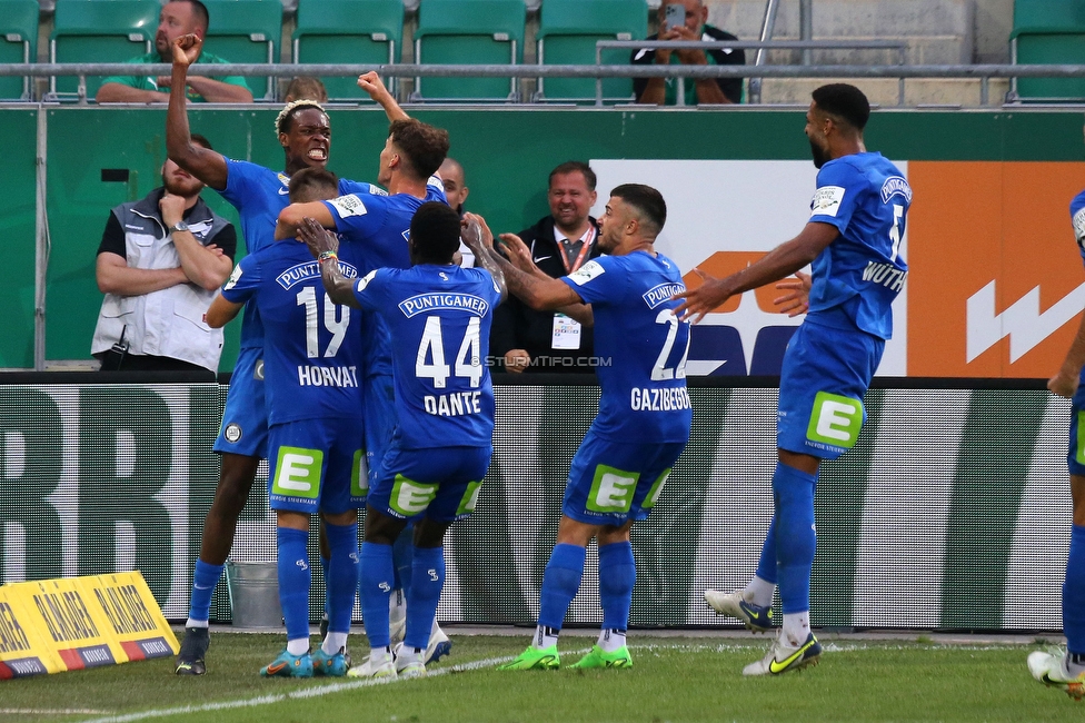 Rapid Wien - Sturm Graz
Oesterreichische Fussball Bundesliga, 6. Runde, SK Rapid Wien - SK Sturm Graz, Allianz Stadion Wien, 28.08.2022. 

Foto zeigt Mohammed Fuseini (Sturm), Amadou Dante (Sturm), Tomi Horvat (Sturm) und Jusuf Gazibegovic (Sturm)
