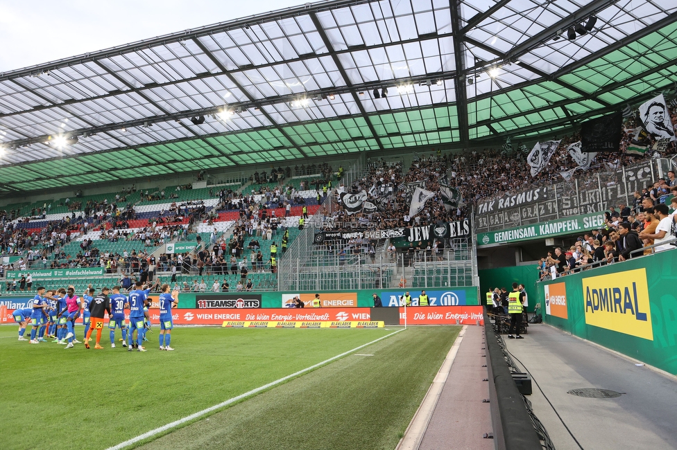 Rapid Wien - Sturm Graz
Oesterreichische Fussball Bundesliga, 6. Runde, SK Rapid Wien - SK Sturm Graz, Weststadion Wien, 28.08.2022. 

Foto zeigt die Mannschaft von Sturm und Fans von Sturm
Schlüsselwörter: jubel