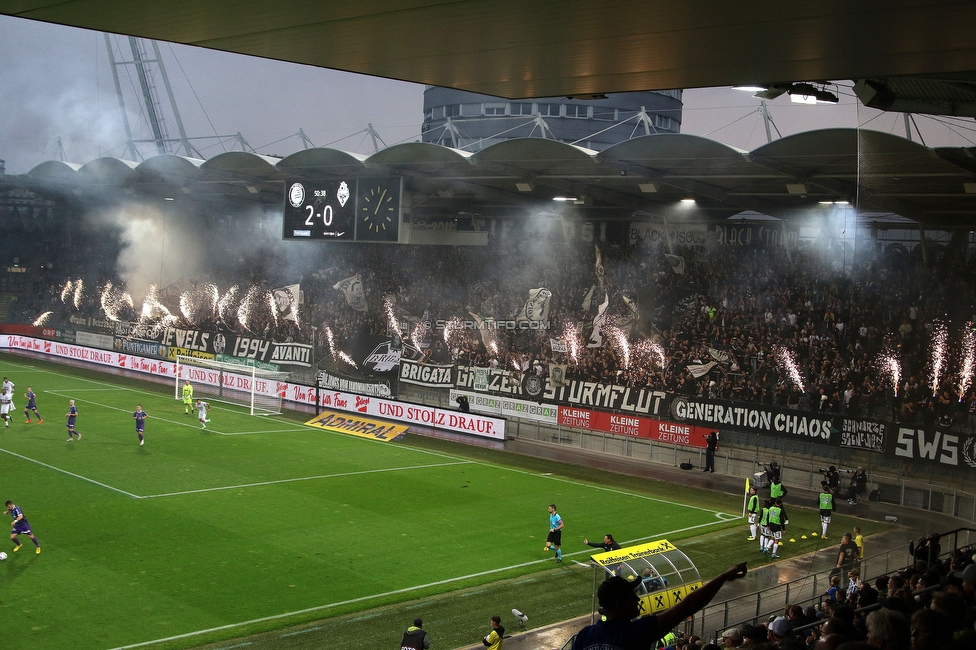 Sturm Graz - Austria Salzburg
OEFB Cup, 2. Runde, SK Sturm Graz - SV Austria Salzburg, Stadion Liebenau Graz, 29.08.2022. 

Foto zeigt Fans von Sturm mit einer Choreografie
Schlüsselwörter: pyrotechnik