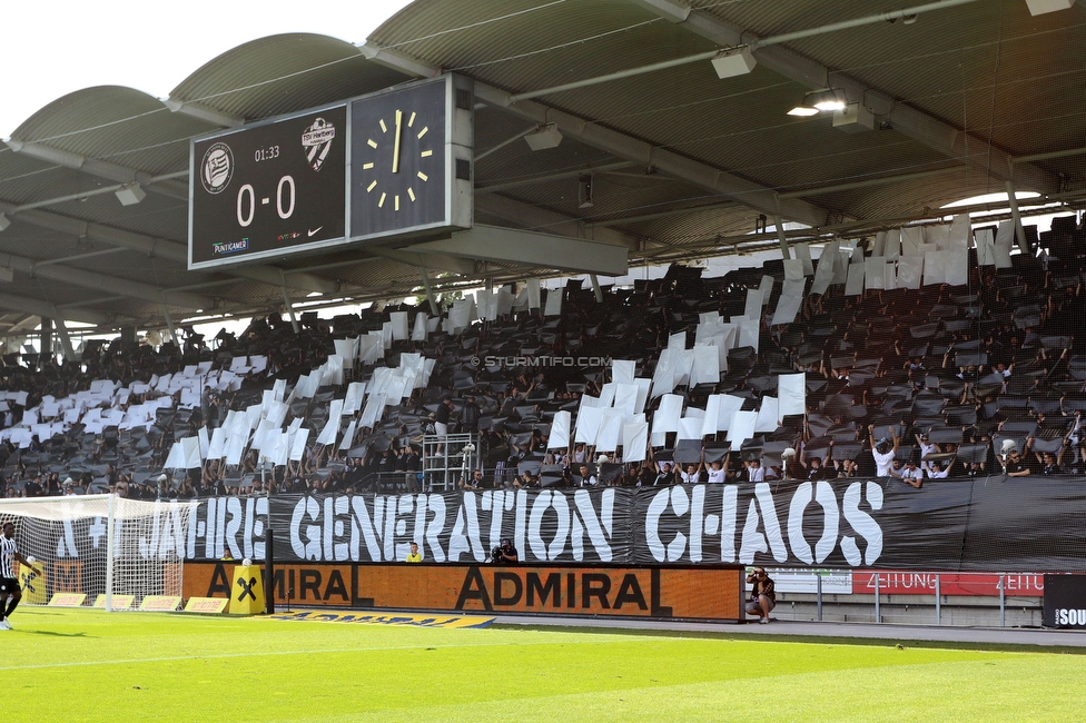 Sturm Graz - Hartberg
Oesterreichische Fussball Bundesliga, 7. Runde, SK Sturm Graz - TSV Hartberg, Stadion Liebenau Graz, 03.09.2022. 

Foto zeigt Fans von Sturm mit einer Choreografie
Schlüsselwörter: generationchaos