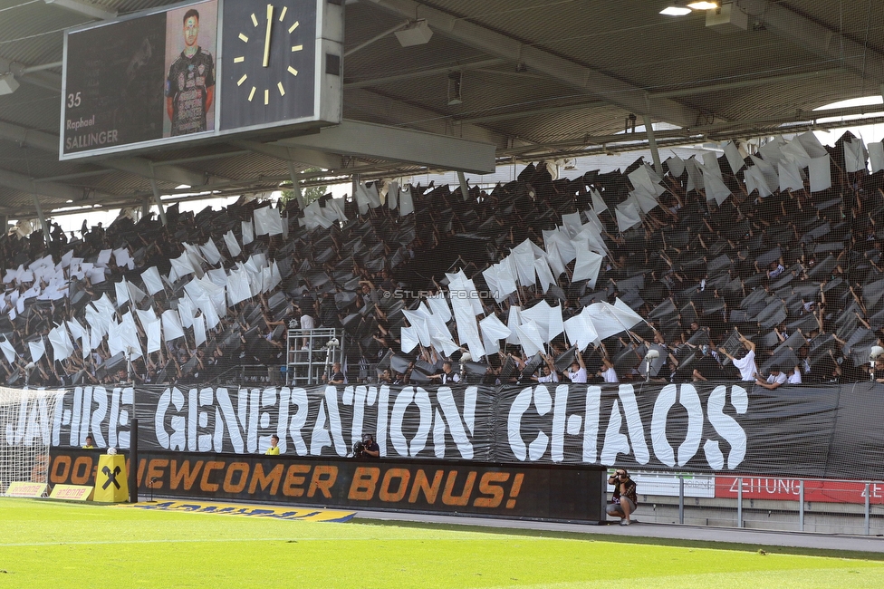 Sturm Graz - Hartberg
Oesterreichische Fussball Bundesliga, 7. Runde, SK Sturm Graz - TSV Hartberg, Stadion Liebenau Graz, 03.09.2022. 

Foto zeigt Fans von Sturm mit einer Choreografie
Schlüsselwörter: generationchaos