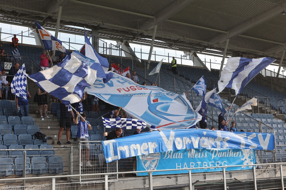 Sturm Graz - Hartberg
Oesterreichische Fussball Bundesliga, 7. Runde, SK Sturm Graz - TSV Hartberg, Stadion Liebenau Graz, 03.09.2022. 

Foto zeigt Fans von Hartberg mit einer Choreografie
