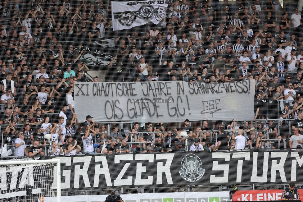 Sturm Graz - Hartberg
Oesterreichische Fussball Bundesliga, 7. Runde, SK Sturm Graz - TSV Hartberg, Stadion Liebenau Graz, 03.09.2022. 

Foto zeigt Fans von Sturm mit einem Spruchband
Schlüsselwörter: generationchaos sturmflut