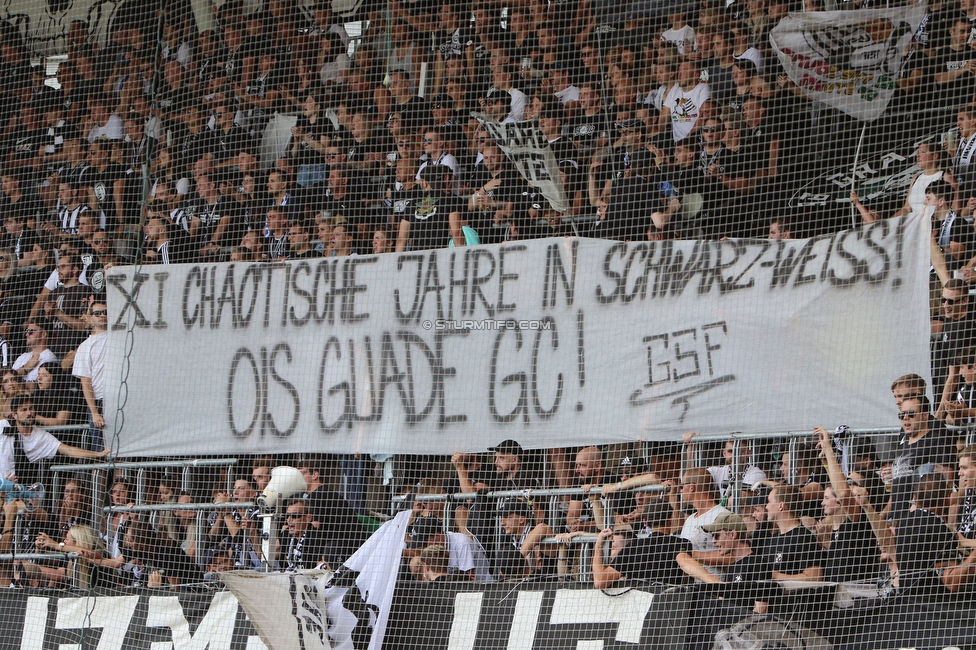 Sturm Graz - Hartberg
Oesterreichische Fussball Bundesliga, 7. Runde, SK Sturm Graz - TSV Hartberg, Stadion Liebenau Graz, 03.09.2022. 

Foto zeigt Fans von Sturm mit einem Spruchband
Schlüsselwörter: generationchaos sturmflut