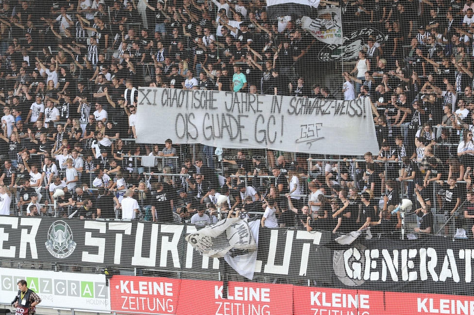 Sturm Graz - Hartberg
Oesterreichische Fussball Bundesliga, 7. Runde, SK Sturm Graz - TSV Hartberg, Stadion Liebenau Graz, 03.09.2022. 

Foto zeigt Fans von Sturm mit einem Spruchband
Schlüsselwörter: generationchaos sturmflut