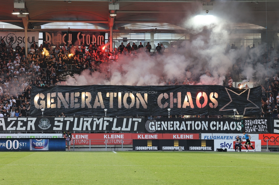 Sturm Graz - Hartberg
Oesterreichische Fussball Bundesliga, 7. Runde, SK Sturm Graz - TSV Hartberg, Stadion Liebenau Graz, 03.09.2022. 

Foto zeigt Fans von Sturm mit einer Choreografie
Schlüsselwörter: generationchaos pyrotechnik