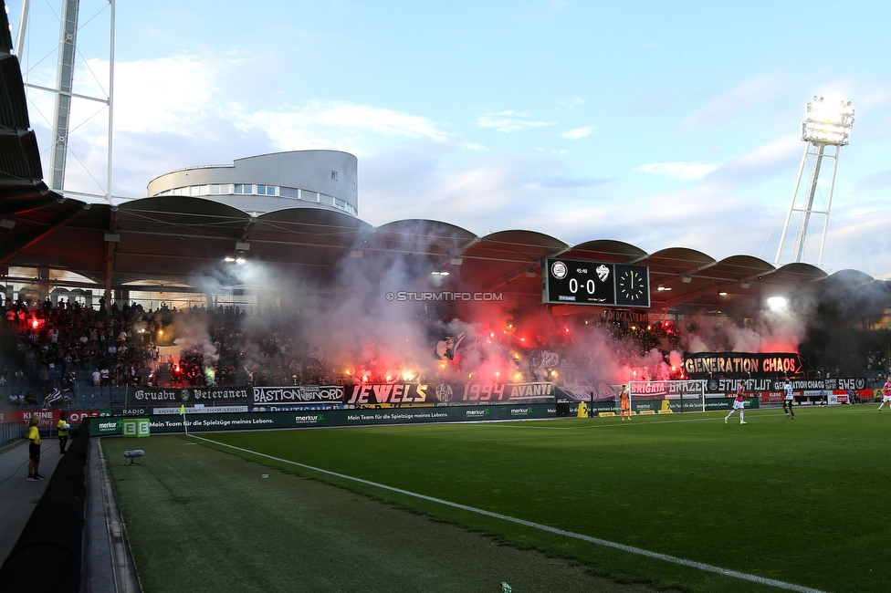 Sturm Graz - Hartberg
Oesterreichische Fussball Bundesliga, 7. Runde, SK Sturm Graz - TSV Hartberg, Stadion Liebenau Graz, 03.09.2022. 

Foto zeigt Fans von Sturm mit einer Choreografie
Schlüsselwörter: generationchaos pyrotechnik