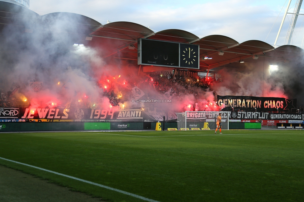 Sturm Graz - Hartberg
Oesterreichische Fussball Bundesliga, 7. Runde, SK Sturm Graz - TSV Hartberg, Stadion Liebenau Graz, 03.09.2022. 

Foto zeigt Fans von Sturm mit einer Choreografie
Schlüsselwörter: generationchaos pyrotechnik