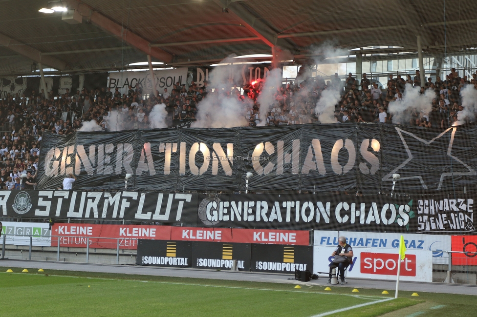 Sturm Graz - Hartberg
Oesterreichische Fussball Bundesliga, 7. Runde, SK Sturm Graz - TSV Hartberg, Stadion Liebenau Graz, 03.09.2022. 

Foto zeigt Fans von Sturm mit einer Choreografie
Schlüsselwörter: generationchaos pyrotechnik