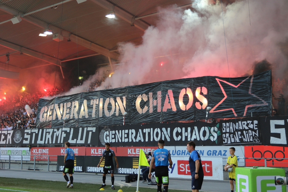 Sturm Graz - Hartberg
Oesterreichische Fussball Bundesliga, 7. Runde, SK Sturm Graz - TSV Hartberg, Stadion Liebenau Graz, 03.09.2022. 

Foto zeigt Fans von Sturm mit einer Choreografie
Schlüsselwörter: generationchaos pyrotechnik