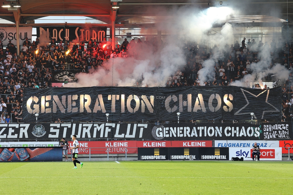 Sturm Graz - Hartberg
Oesterreichische Fussball Bundesliga, 7. Runde, SK Sturm Graz - TSV Hartberg, Stadion Liebenau Graz, 03.09.2022. 

Foto zeigt Fans von Sturm mit einer Choreografie
Schlüsselwörter: generationchaos pyrotechnik