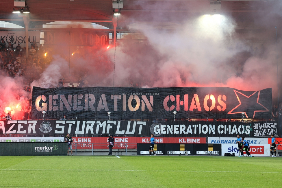 Sturm Graz - Hartberg
Oesterreichische Fussball Bundesliga, 7. Runde, SK Sturm Graz - TSV Hartberg, Stadion Liebenau Graz, 03.09.2022. 

Foto zeigt Fans von Sturm mit einer Choreografie
Schlüsselwörter: generationchaos pyrotechnik