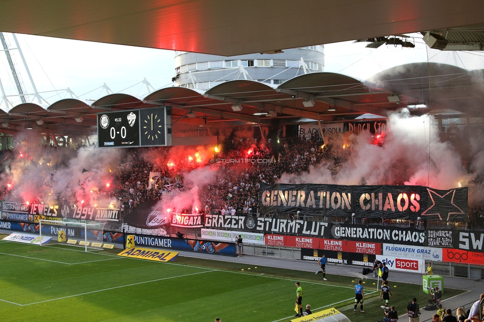 Sturm Graz - Hartberg
Oesterreichische Fussball Bundesliga, 7. Runde, SK Sturm Graz - TSV Hartberg, Stadion Liebenau Graz, 03.09.2022. 

Foto zeigt Fans von Sturm mit einer Choreografie
Schlüsselwörter: generationchaos pyrotechnik