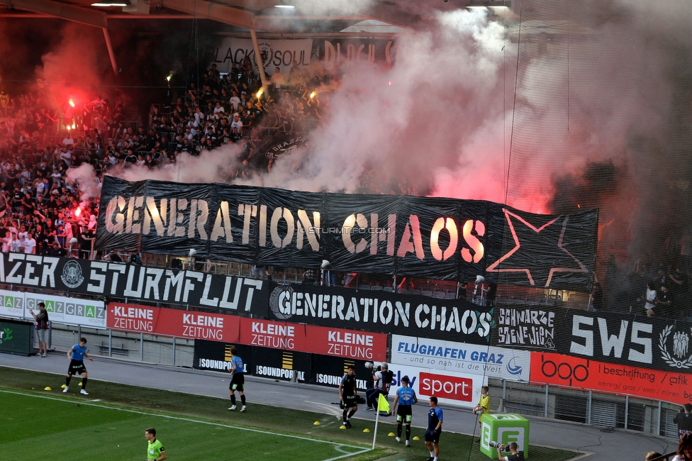 Sturm Graz - Hartberg
Oesterreichische Fussball Bundesliga, 7. Runde, SK Sturm Graz - TSV Hartberg, Stadion Liebenau Graz, 03.09.2022. 

Foto zeigt Fans von Sturm mit einer Choreografie
Schlüsselwörter: generationchaos pyrotechnik