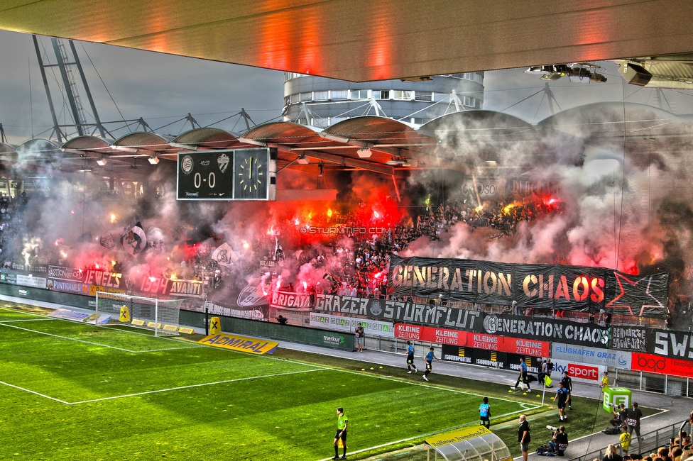 Sturm Graz - Hartberg
Oesterreichische Fussball Bundesliga, 7. Runde, SK Sturm Graz - TSV Hartberg, Stadion Liebenau Graz, 03.09.2022. 

Foto zeigt Fans von Sturm mit einer Choreografie
Schlüsselwörter: generationchaos pyrotechnik