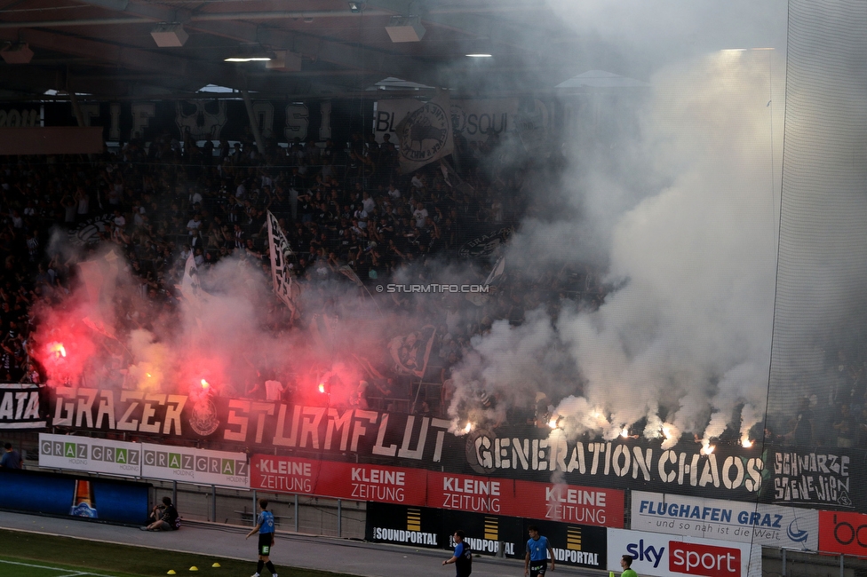 Sturm Graz - Hartberg
Oesterreichische Fussball Bundesliga, 7. Runde, SK Sturm Graz - TSV Hartberg, Stadion Liebenau Graz, 03.09.2022. 

Foto zeigt Fans von Sturm
Schlüsselwörter: sturmflut pyrotechnik generationchaos