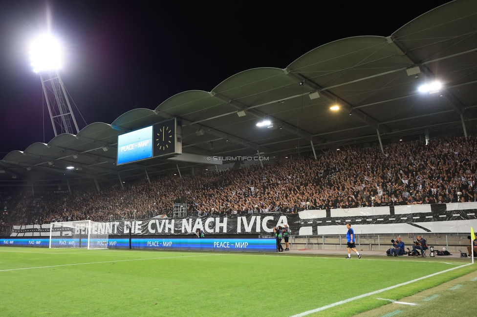 Sturm Graz - Midtjylland
UEFA Europa League Gruppenphase 1. Spieltag, SK Sturm Graz - FC Midtjylland, Stadion Liebenau Graz, 08.09.2022. 

Foto zeigt Fans von Sturm
