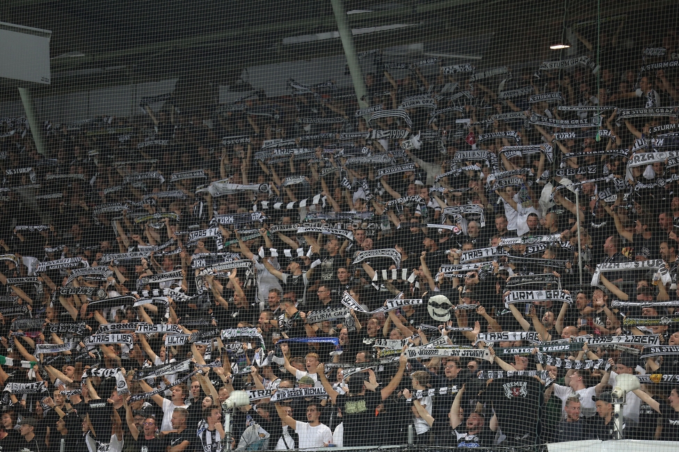 Sturm Graz - Midtjylland
UEFA Europa League Gruppenphase 1. Spieltag, SK Sturm Graz - FC Midtjylland, Stadion Liebenau Graz, 08.09.2022. 

Foto zeigt Fans von Sturm
