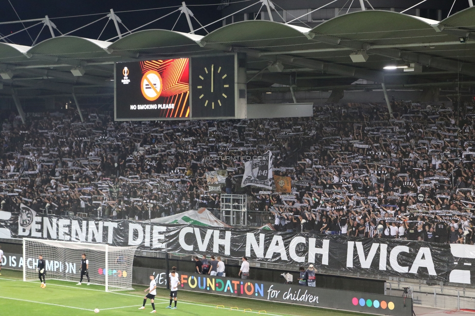 Sturm Graz - Midtjylland
UEFA Europa League Gruppenphase 1. Spieltag, SK Sturm Graz - FC Midtjylland, Stadion Liebenau Graz, 08.09.2022. 

Foto zeigt Fans von Sturm
Schlüsselwörter: schals