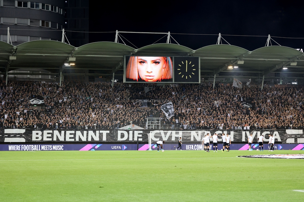 Sturm Graz - Midtjylland
UEFA Europa League Gruppenphase 1. Spieltag, SK Sturm Graz - FC Midtjylland, Stadion Liebenau Graz, 08.09.2022. 

Foto zeigt Fans von Sturm
