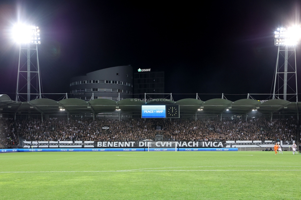 Sturm Graz - Midtjylland
UEFA Europa League Gruppenphase 1. Spieltag, SK Sturm Graz - FC Midtjylland, Stadion Liebenau Graz, 08.09.2022. 

Foto zeigt Fans von Sturm mit einer Choreografie
Schlüsselwörter: osim