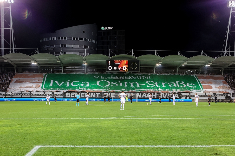 Sturm Graz - Midtjylland
UEFA Europa League Gruppenphase 1. Spieltag, SK Sturm Graz - FC Midtjylland, Stadion Liebenau Graz, 08.09.2022. 

Foto zeigt Fans von Sturm mit einer Choreografie
Schlüsselwörter: osim