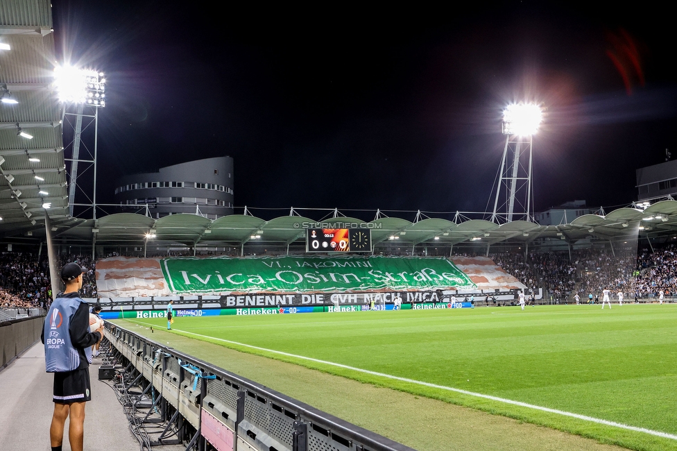 Sturm Graz - Midtjylland
UEFA Europa League Gruppenphase 1. Spieltag, SK Sturm Graz - FC Midtjylland, Stadion Liebenau Graz, 08.09.2022. 

Foto zeigt Fans von Sturm mit einer Choreografie
Schlüsselwörter: osim