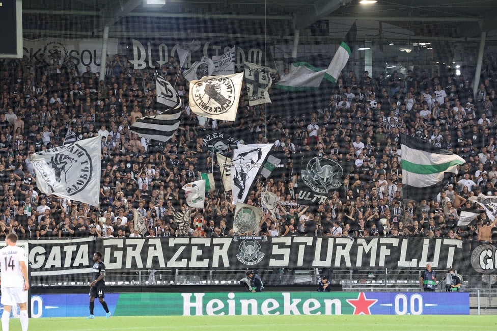 Sturm Graz - Midtjylland
UEFA Europa League Gruppenphase 1. Spieltag, SK Sturm Graz - FC Midtjylland, Stadion Liebenau Graz, 08.09.2022. 

Foto zeigt Fans von Sturm
Schlüsselwörter: sturmflut