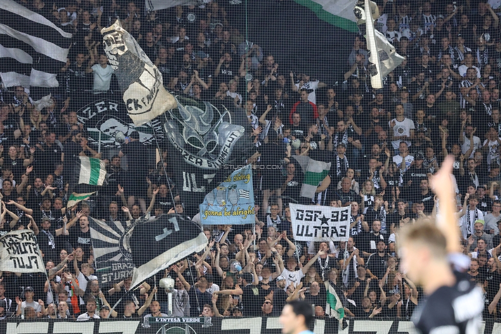 Sturm Graz - Midtjylland
UEFA Europa League Gruppenphase 1. Spieltag, SK Sturm Graz - FC Midtjylland, Stadion Liebenau Graz, 08.09.2022. 

Foto zeigt Fans von Sturm
Schlüsselwörter: sturmflut