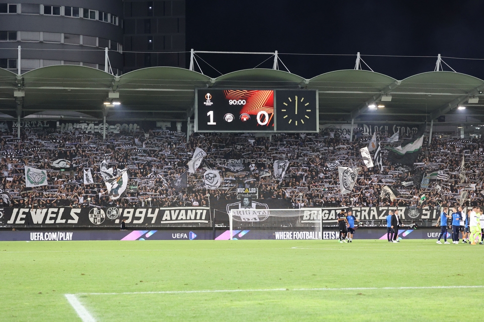 Sturm Graz - Midtjylland
UEFA Europa League Gruppenphase 1. Spieltag, SK Sturm Graz - FC Midtjylland, Stadion Liebenau Graz, 08.09.2022. 

Foto zeigt Fans von Sturm
Schlüsselwörter: schals